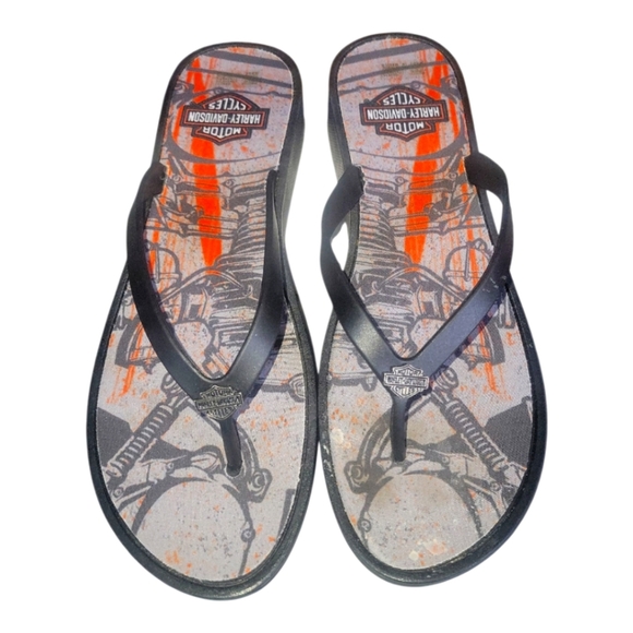Harley-Davidson Women's Wedge Black Flip Flops Thong Sandals 9 - Picture 1 of 7